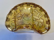 Vintage Marigold Carnival Glass Kidney Dish Embossed Vegetables   7.5in picture