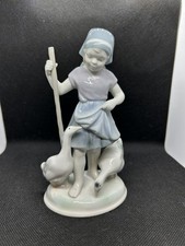 Vintage Metzler & Ortloff Germany Girl w/ Duck Porcelain Figurine. East Germany. picture