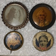 Antique Celluloid Pin Lot American Boy Shoes Flag Pulver Bastian Bros Portrait picture