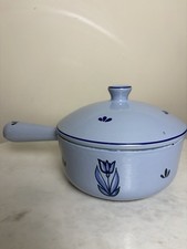 Vintage DRU Holland Blue Tulip Enamel Cast Iron Saucepan Pot Lid 4031-16 Vtg 6