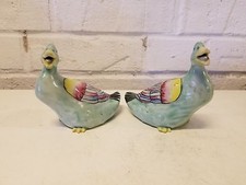 Vintage Set of 2 Porcelain Hand Painted Duck Figurines w/ Multi-Colored Wings picture