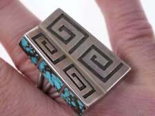 Large Hopi Sterling channel inlay turquoise modernist ring picture