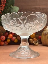 Vintage Fenton Water Lily Frosted Satin Glass Compote Pedestal Candy Dish picture