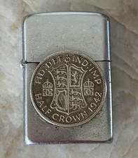 Zippo Lighter w/ PAT 2032695 WII Soldier 1942 Half Crown & 1948 One Penny Coins picture