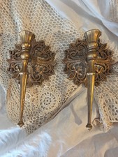 Vintage Pair 1960s Gold Wall Sconce Candle Holders Ornate Syroco #4831 USA 10