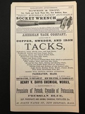 1883 Antique Ad Page American Tack, Bowker & Tripp Wrench, Fall River Spools MA picture