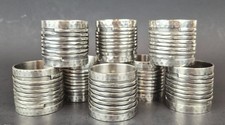 Vintage Brutalist Napkin Rings Set of 8 Pewter Tone Wrapped Coil Hammered  picture