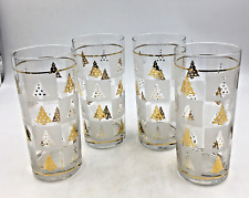 Culver MCM Frosted/Clear Windows Gold Christmas Tree Cocktail Glasses 4 ~ 16 oz. picture