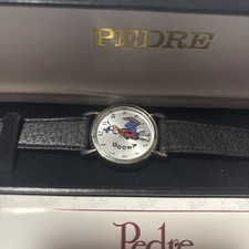 DISNEY GOOFY PEDRE BACKWARDS WATCH NEW In Box Silver Black Band Vintage picture