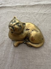 Vintage 1950s Solid Brass Cat Sculpture – Heavy Decorative Figure – Mid-Century  picture