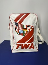 Vintage White TWA Airline Shoulder Bag Retro Travel Carry On. Flags. Rare Color. picture