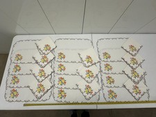 12 Vintage Floral Yellow Placemats 11 Napkins Linen? Cotton? 70's Vibe Scallop picture