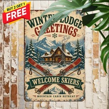 Skiing Enthusiast Gift Metal Sign Winter Mountain Holiday Wall Tin Plaque 8x12 picture
