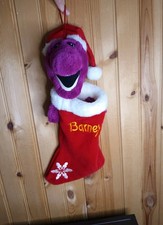 Vtg Barney Plush Christmas Stocking 17 in Dakin 1993 Vintage Purple Dinosaur  picture