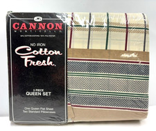 Vintage NOS Cannon Monticello 3-Piece Queen Set - Glenn's Plaid II -  picture