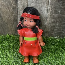 Vintage Hong Kong Native Girl Doll Red Fringe Dress Braids Ethnic Figure picture