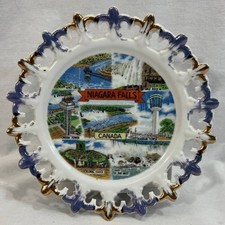 Vtg Niagara Falls Souvenir Giftcraft Reticulated Hanging Plate Blue Scallop Edge picture