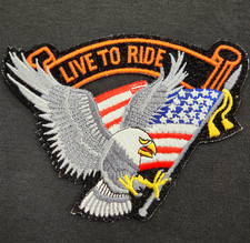 DEADSTOCK vintage 1980s LIVE TO RIDE Banner x American Eagle/Flag Patch picture