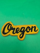 Vintage Oregon Ducks Chenille Letterman Jacket Patch Script Yellow Black Felt picture
