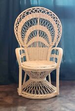 Vintage AntiqueWhite Rattan Wicker Fan Back Peacock Child Chair Photo Movie Prop picture