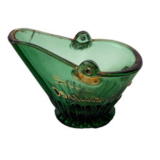 OSKALOOSA IOWA IA Antique GREEN Depression Glass Souvenir TRINKET COAL picture