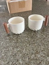 Two -Cute- Unique- Mini- Ceramic Tea Cups W/wooden Handles picture