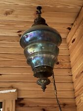 vintage blue iridescent glass Swag Hanging Lamp picture
