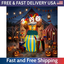 8FT Giant Halloween Inflatable Scary Jester 3 Headed Clown Flashing LED Carnival picture