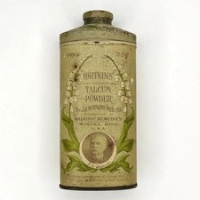 Antique 1906 J.R. Watkins Talcum Powder Tin 25₵ FULL SIZE 5.5” Litho Art Nouveau picture