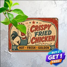 Vintage Crispy Fried Chicken Sign Diner Rooster Metal Wall Decor Tin Plaque picture