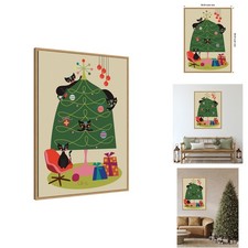 Kate and Laurel Framed Wall Art 'Retro Cats Christmas Tree' 28x38 Sylvie Natural picture
