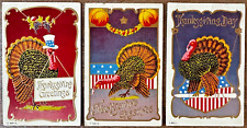 Three Thanksgiving Postcards Patriotic Turkey picture