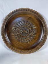 VTG POLISH 8.5” W Wood Platter Gold & Copper Cloisonné Floral W/Scrolls Inlays picture