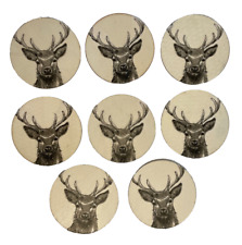 Set of 8 Wood Drink Coasters Whitetail Deer Buck Antler Lodge Hunting Cabin 4