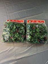 Vintage NOS Christmas Holly Berry Garland Decorations Hong Kong 2420 Lot of 2 picture