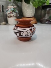 Vintage Signed Panama Small Terra Cotta Pot Vase Fluted Edge Beautiful Paint picture