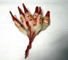 Vintage 6 Santa Heads Cotton Beard Pipe Cleaner Gift Package Tie On JAPAN picture