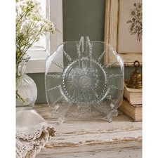 Vintage Federal Glass Square Plate Clear Sunburst Bubble Beaded 1930 Luncheon picture