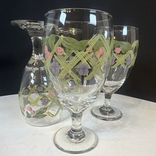 Pfaltzgraff “Garden Party”stemware water goblets/4 featuring flora green trellis picture