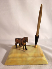 Copper Finish Cast Metal HORSE Desk Pen Holder Acrylic Stand Felt Bottom picture