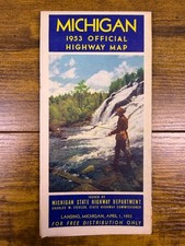 1953 Official Highway Map of Michigan Pamphlet Foldout Map Highway Department  picture