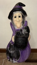 Vtg Halloween General Foam Witch Cauldron Cat Bat Blow Mold light 34