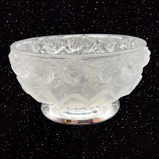 Frosted Satin Crystal Rose Pattern Compote On Silverplate Base Made West Germany picture