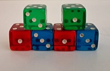 Set Of [6] Vintage Translucent Dice [2] BLUEGREEN [2]Apple Green [2] Cherry Red  picture