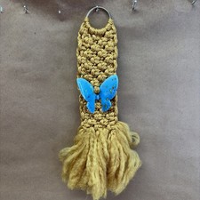 Vintage Macrame Hanging Boho Chic Folk Wall Art Butterfly Gold 1970’s Fluffy 15” picture