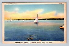 Lakeside OH-Ohio, Scenic Greeting, Sailing on Lake Erie, Vintage c1939 Postcard picture