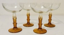 Set Of 4 Amber Glass Tiki Stem Mai Tai Glasses Retro Barware Home Tiki Bar picture