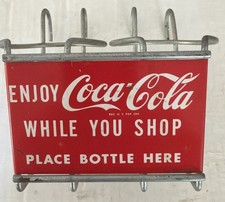 Vintage 1950s Enjoy Coca-Cola While You Shop Metal Grocery Cart 2-Bottle Holder picture