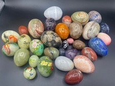 Lg Lot /32 Gemstone Stone Polished Mineral Eggs Easter Painted Scenes Roosters picture