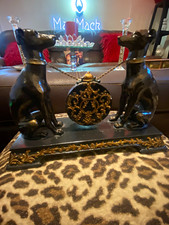 Vintage cast metal French Greyhound figural clock set picture